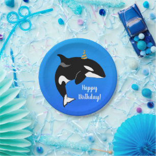 Customizable Orca Killer Whale Birthday Paper Plate