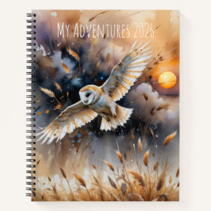 Customizable owl watercolor in the wild notebook