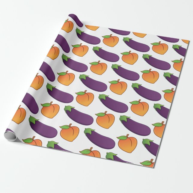 Customizable Peach and Eggplant Wrapping Paper (Unrolled)