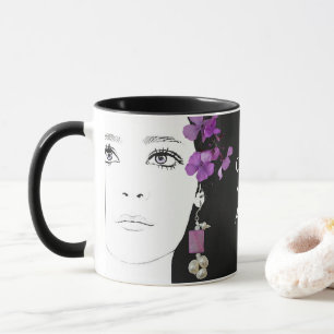 Customizable personal name gothic purple flowers mug