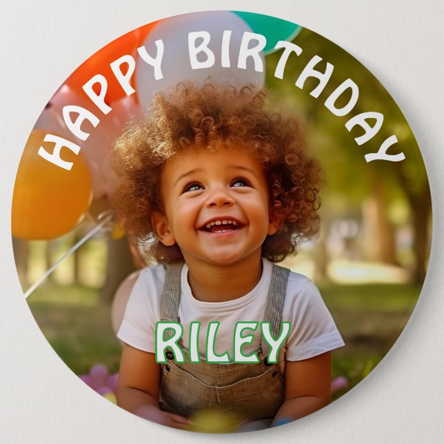 Customizable Photo and Name Birthday Button (Front)