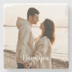 Customizable Photo 'I Love You' Valentine's Day  Stone Coaster