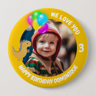 Customizable Photo, Name And Age Birthday Button