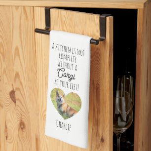 Customizable Photo & Pet Name, Cute Corgi Gift Tea Towel