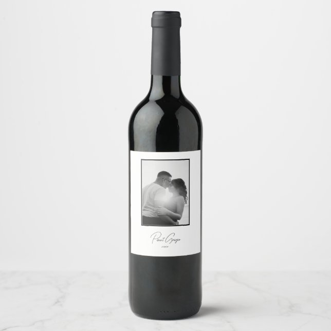 Customizable Photo Template Wedding Wine Label (Front)