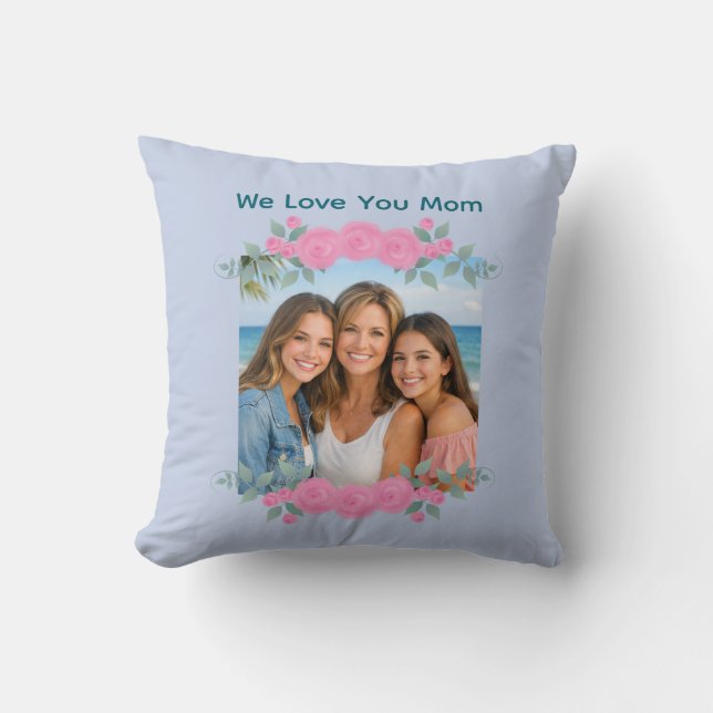 Customizable Photo Throw Pillow Roses (Front)
