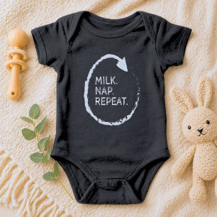 Customizable Phrase Milk. Nap. Repeat. Baby Bodysuit