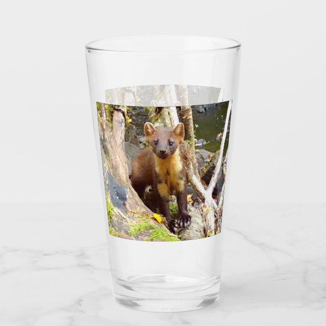 Customizable Pine Marten on Log Wildlife Nature Glass (Front)