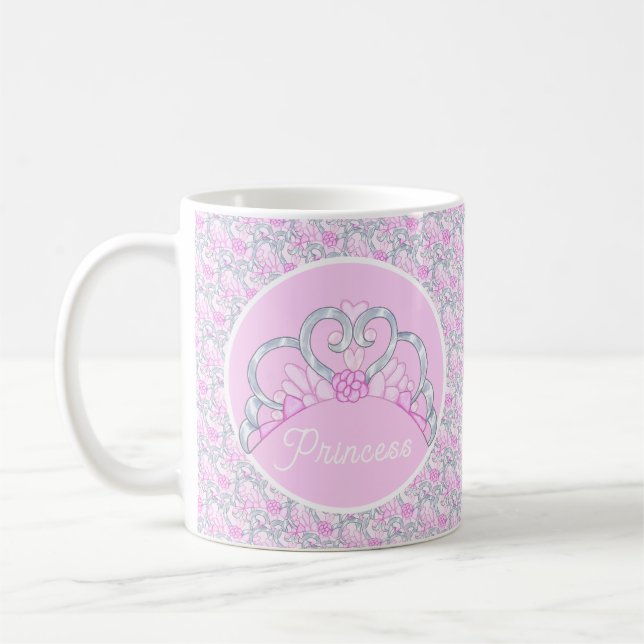 Customizable Pink and Silver Tiara Mug (Left)