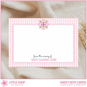 Customizable Pink Gingham Baby Girl Nursery Thank  Card