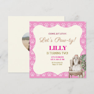 Customizable Pink Paw Dog Birthday Party Invitation
