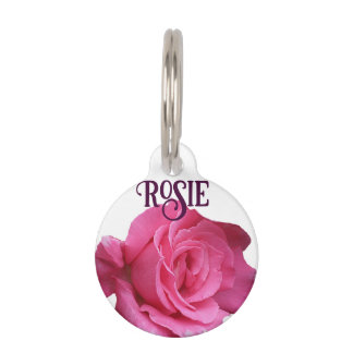 Customizable pink rose floral Rosie dog cat name Pet Tag