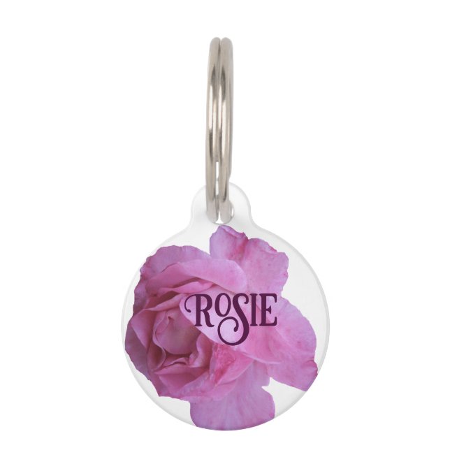 Customizable pink rose floral Rosie name fun boho Pet Tag (Front)