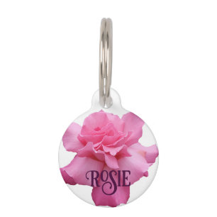 Customizable pink rose flower Rosie name Pet Tag