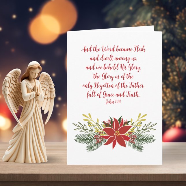 CUSTOMIZABLE Poinsettia Red Green and Gold Garland Holiday Card (Poinsettia Red Green and Gold Garland Holiday Card)