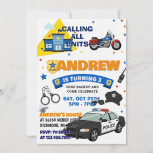 Customizable Police Officer Sheriff birthday  Invitation