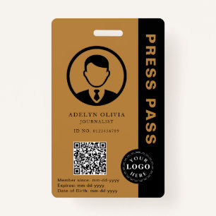 Customizable Press Pass with Photo ID & QR Code ID Badge