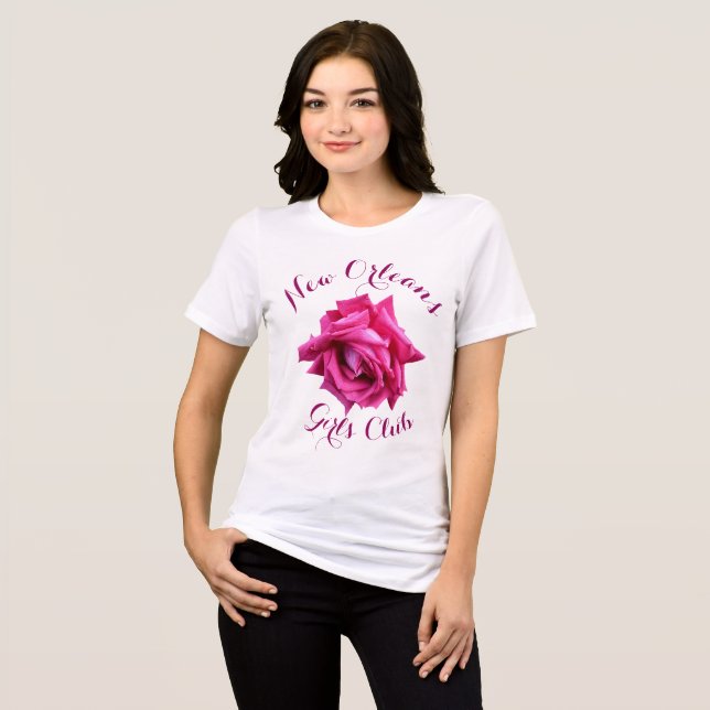 Customizable pretty hot pink rose floral T-shirt Tri-Blend Shirt (Front Full)