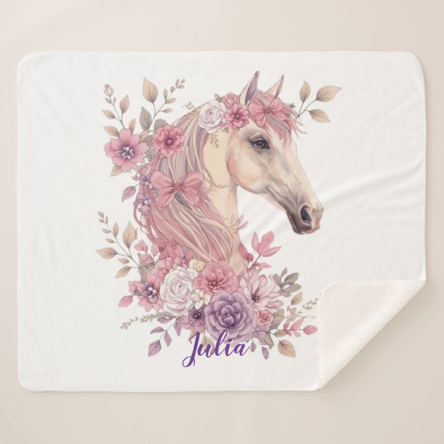 Customizable Pretty Ponies and Petals Sherpa Blanket (Front (Horizontal))