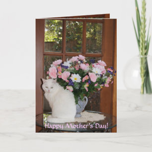Customizable Pretty White Cat Mother's Day Thank You Card