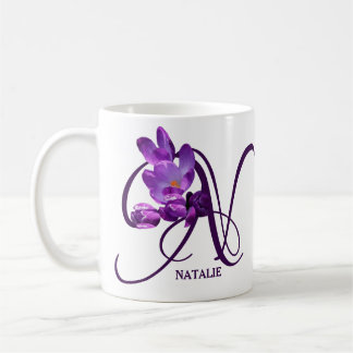 Customizable purple floral Natalie name monogram Coffee Mug