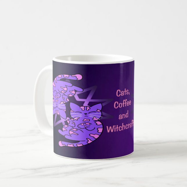 Customizable Purple Gemini Kittens Decagon Purple Coffee Mug (Front Left)