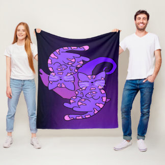Customizable Purple Gemini Retro Neon Kittens Fleece Blanket