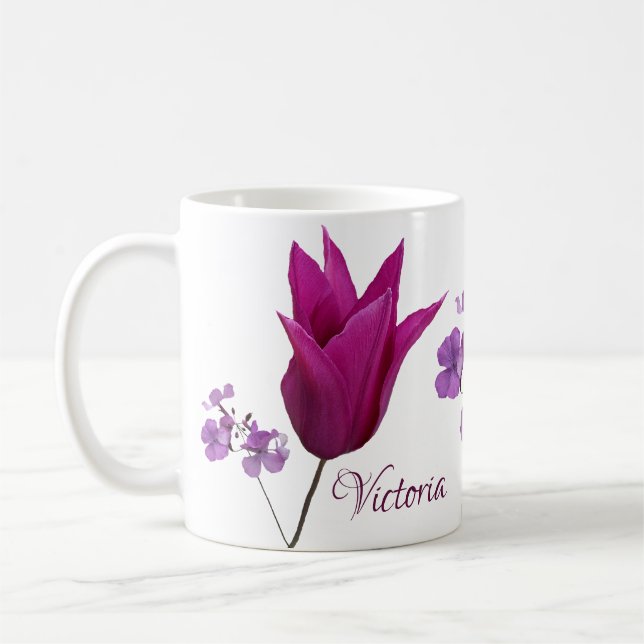 Customizable purple spring flowers Victoria name  Coffee Mug (Left)