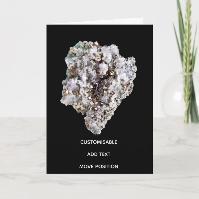 Customizable Pyrite and Green Quartz Crystal Card (Front)