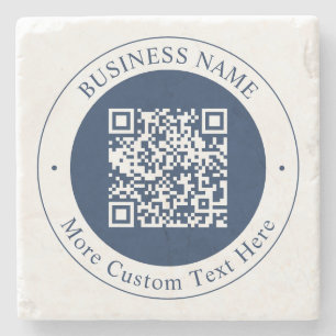 Customizable QR code & Text   Dark Navy Blue Stone Coaster