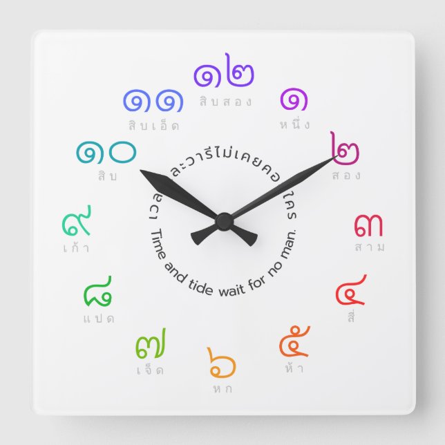 Customizable Rainbow Color Thai Numbers Wall Clock (Front)