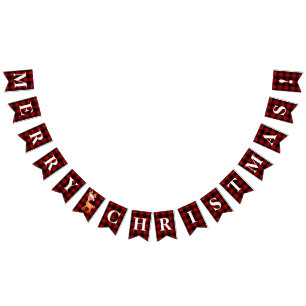 Customizable Red, Black Plaid Merry Christmas! Bunting