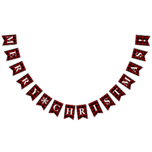 Customizable Red, Black Plaid Merry Christmas! Bunting
