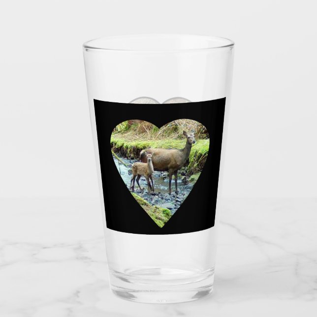 Customizable Red Deer Doe and Baby Deer Nature Art Glass (Front)