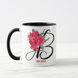 Customizable red flowers B monogram by Berglind Mug