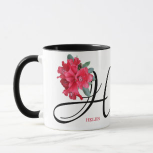 Customizable red flowers H monogram by Berglind Mug