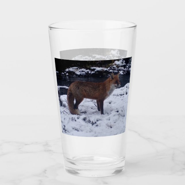 Customizable Red Fox in Snow | Winter Wildlife Art Glass (Front)