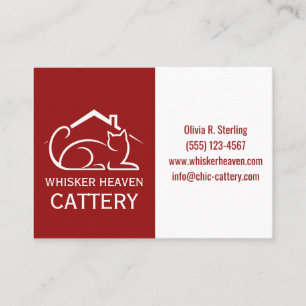 Customizable Red Minimalist Cattery Business Card 
