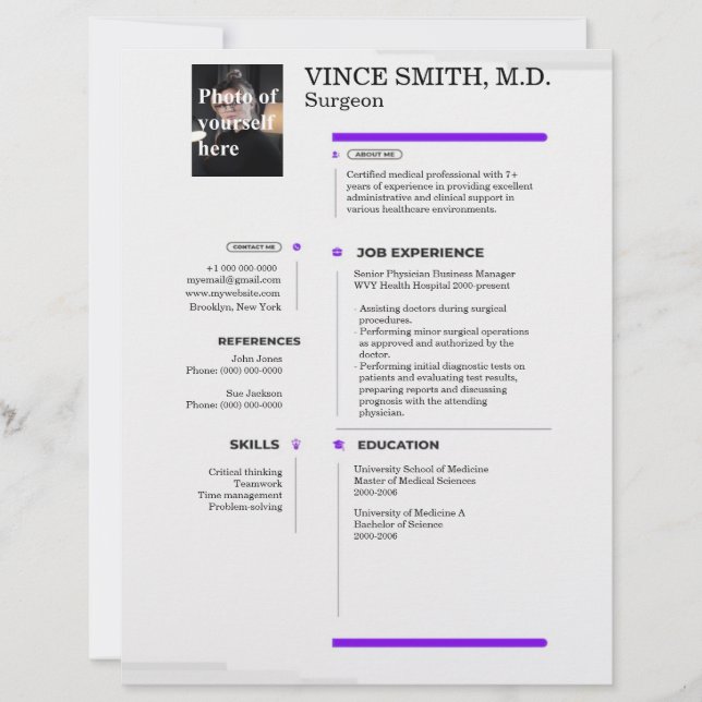 Customizable Resume Template with Photo 8 Custom Letterhead (Front)