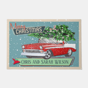 Customizable Retro Classic Car Merry Christmas Doormat