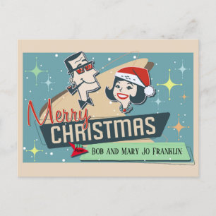 Customizable Retro Couple Merry Christmas Vintage Postcard