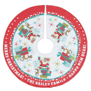Customizable Retro Santa With Gifts Brushed Polyester Tree Skirt