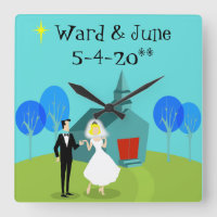 Customizable Retro Wedding Couple Wall Clock