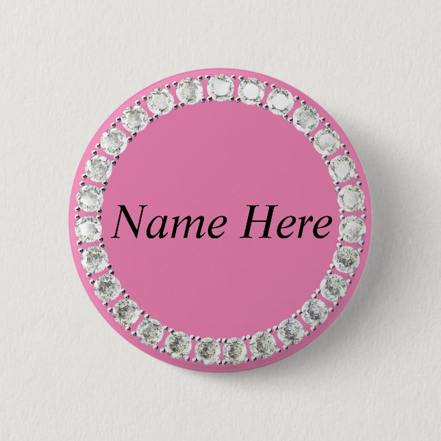 Customizable rhinestones pink 6 cm round badge (Front)