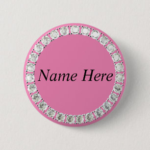Customizable rhinestones pink 6 cm round badge