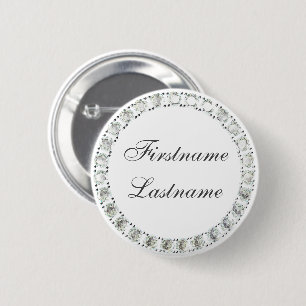 Customizable rhinestones white 6 cm round badge