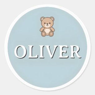 Customizable Round Name kids Sticker – Teddy Bear