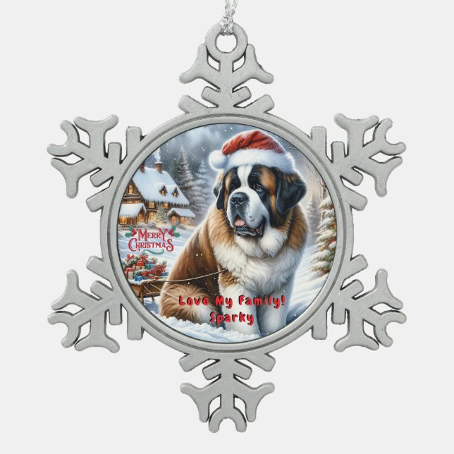 Customizable Saint Bernard Christmas Ornament (Front)