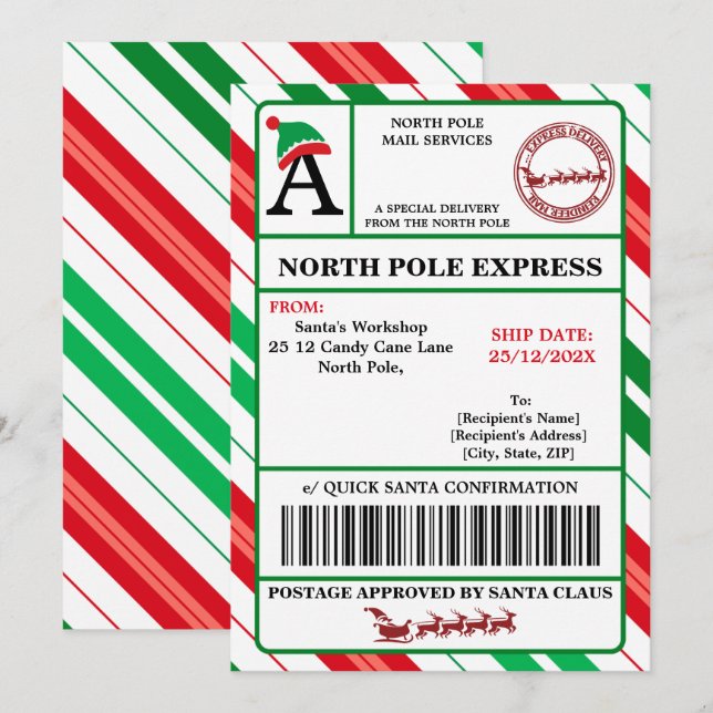 Customizable Santa Claus shipping label Invitation (Front/Back)
