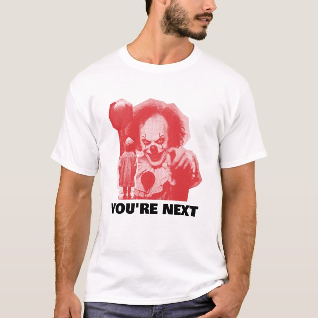 CUSTOMIZABLE SCARY CLOWN WITH BALLOON ADD PHRASE T-Shirt (Front)